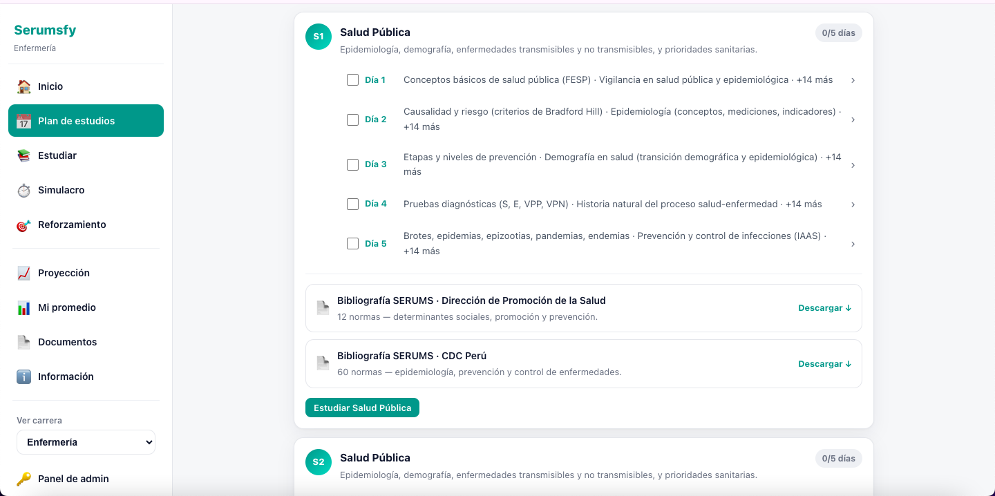 Plan de estudios en Serumsfy